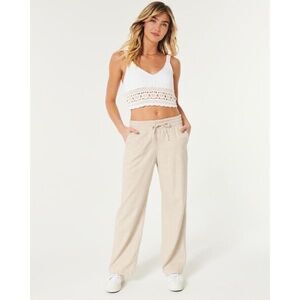 Hollister Adjustable-rise pull-on baggy Linen Blend Cream pants Small #761